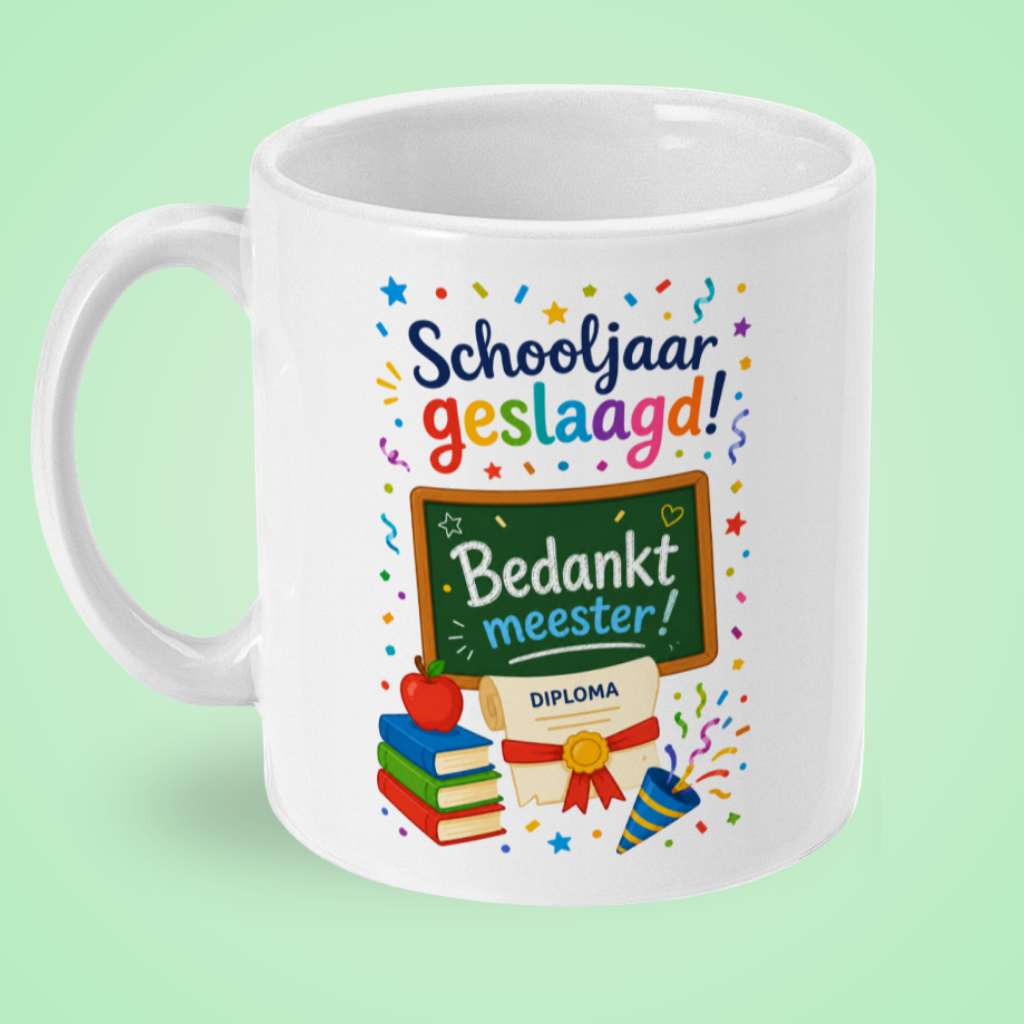 Mok ‘Schooljaar geslaagd! Bedankt meester’