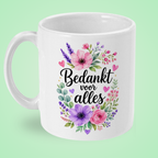 Mok ‘Bedankt voor alles’ met bloemen