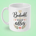 Mok ‘Bedankt voor alles’ met hartjes en blaadjes