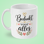 Mok ‘Bedankt voor alles’ met hartjes en blaadjes