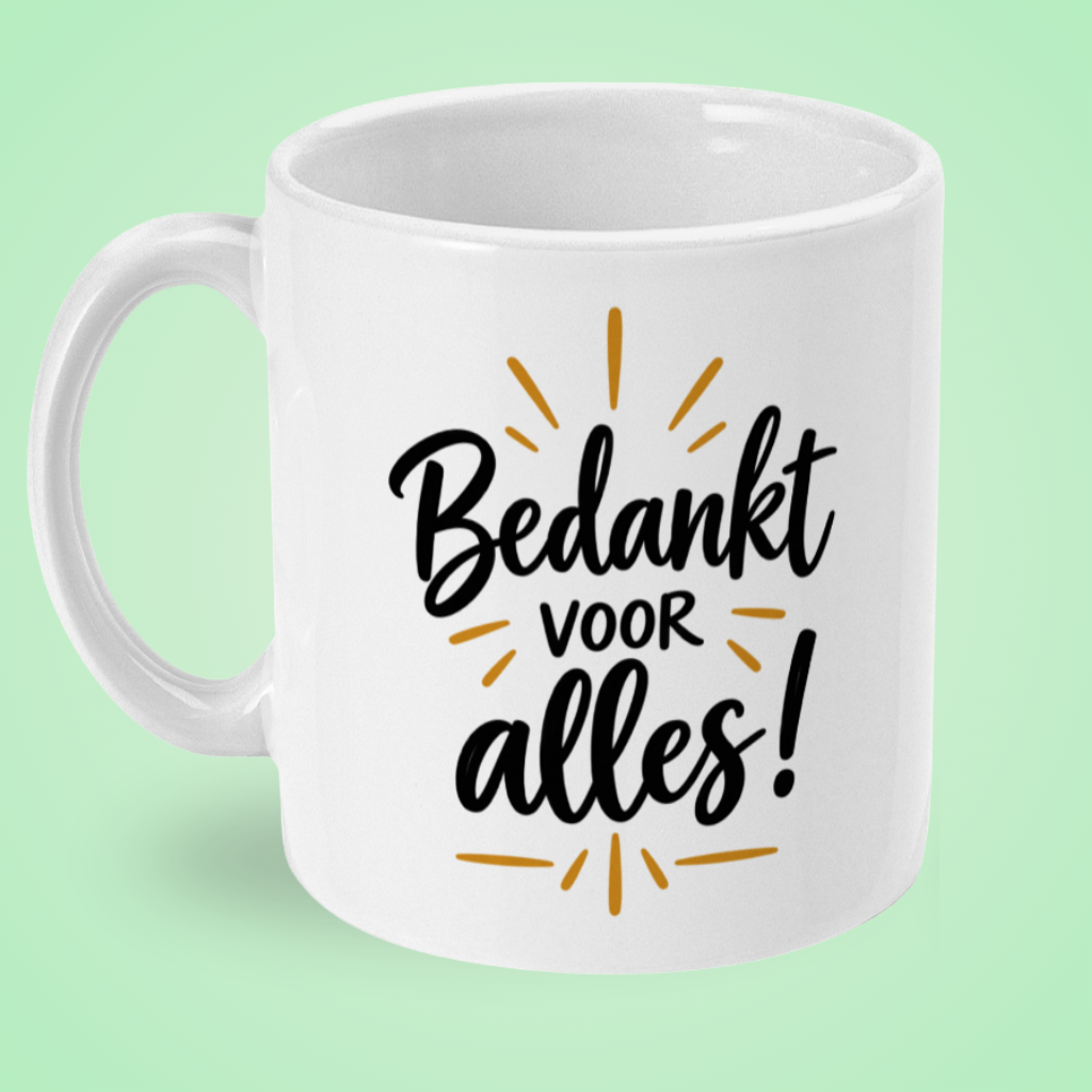 Mok ‘Bedankt voor alles!’ met gouden accenten