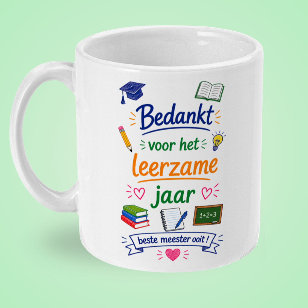 Mok ‘Bedankt voor het leerzame jaar, beste meester ooit!’ – schoolspullen