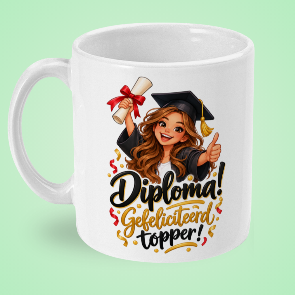 Diplomamok voor een meisje ‘Gefeliciteerd topper!’