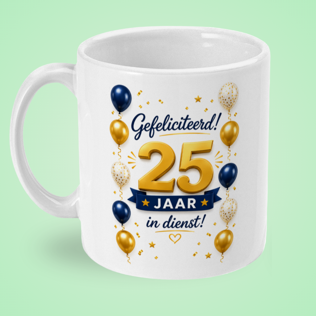 Mok ‘Gefeliciteerd! 25 jaar in dienst’ – blauw en goud