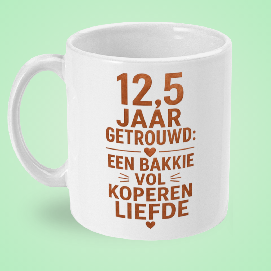 Mok 12,5 jaar getrouwd ‘Een bakkie vol koperen liefde’