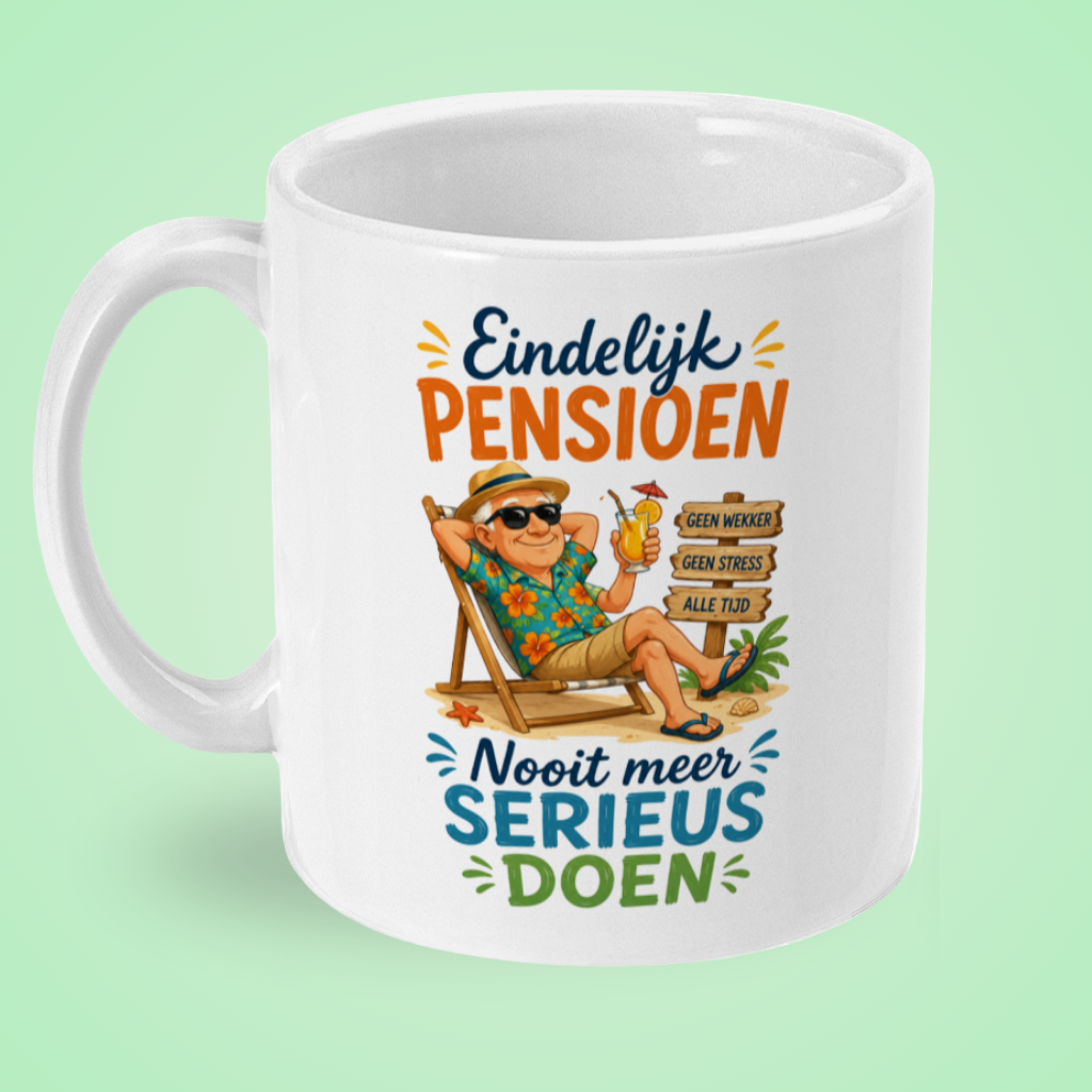 Eindelijk pensioen. Nooit meer serieus doen. Pensioen cadeau man.
