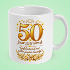 Mok 50 jaar getrouwd met gouden bloemen