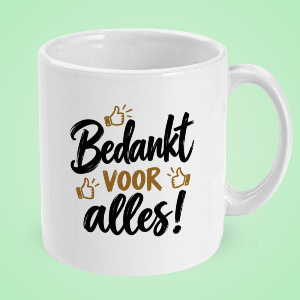 Mok ‘Bedankt voor alles!’ met duimpjes