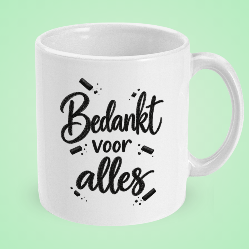 Mok ‘Bedankt voor alles’ in krijtstijl