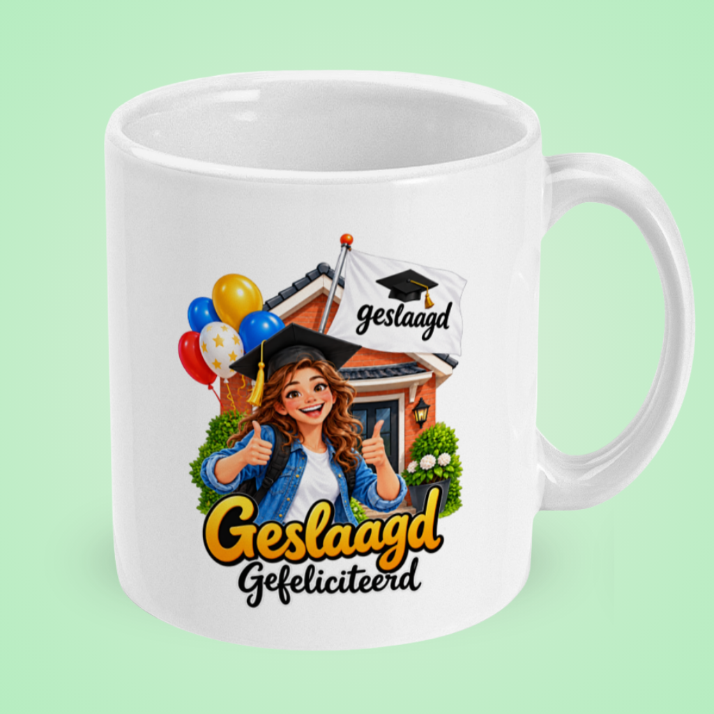 Geslaagd mok voor een meisje ‘Gefeliciteerd’