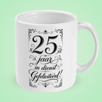 Mok ‘25 jaar in dienst, gefeliciteerd!’ – zwart-wit klassiek