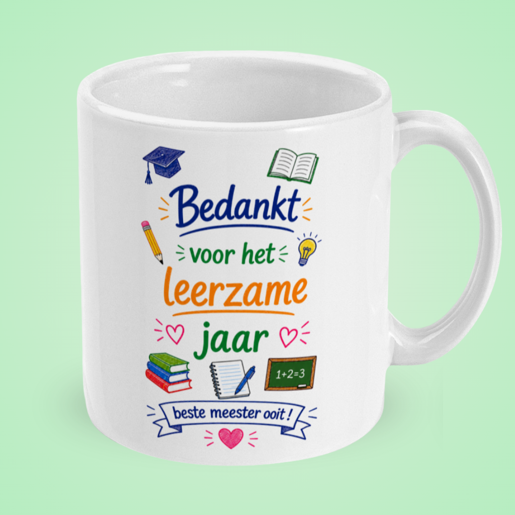 Mok ‘Bedankt voor het leerzame jaar, beste meester ooit!’ – schoolspullen