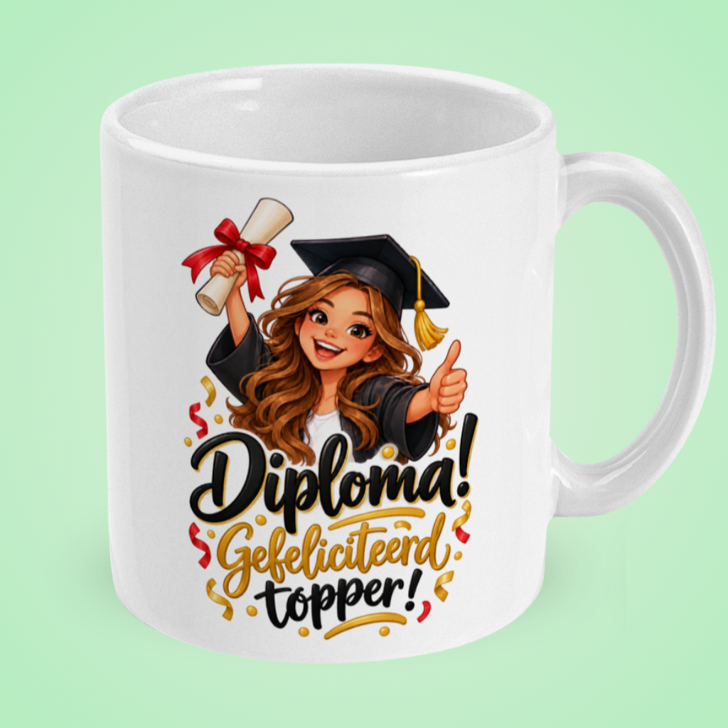 Diplomamok voor een meisje ‘Gefeliciteerd topper!’