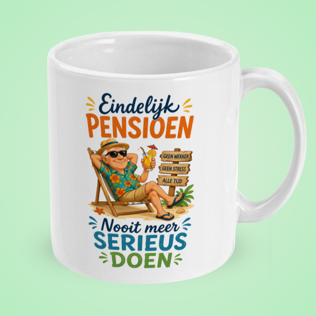 Eindelijk pensioen. Nooit meer serieus doen. Pensioen cadeau man.