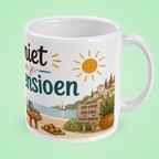 Geïllustreerde pensioen mok – Geniet van je pensioen