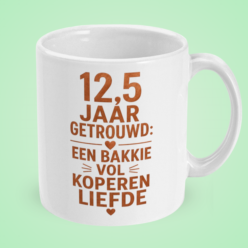 Mok 12,5 jaar getrouwd ‘Een bakkie vol koperen liefde’