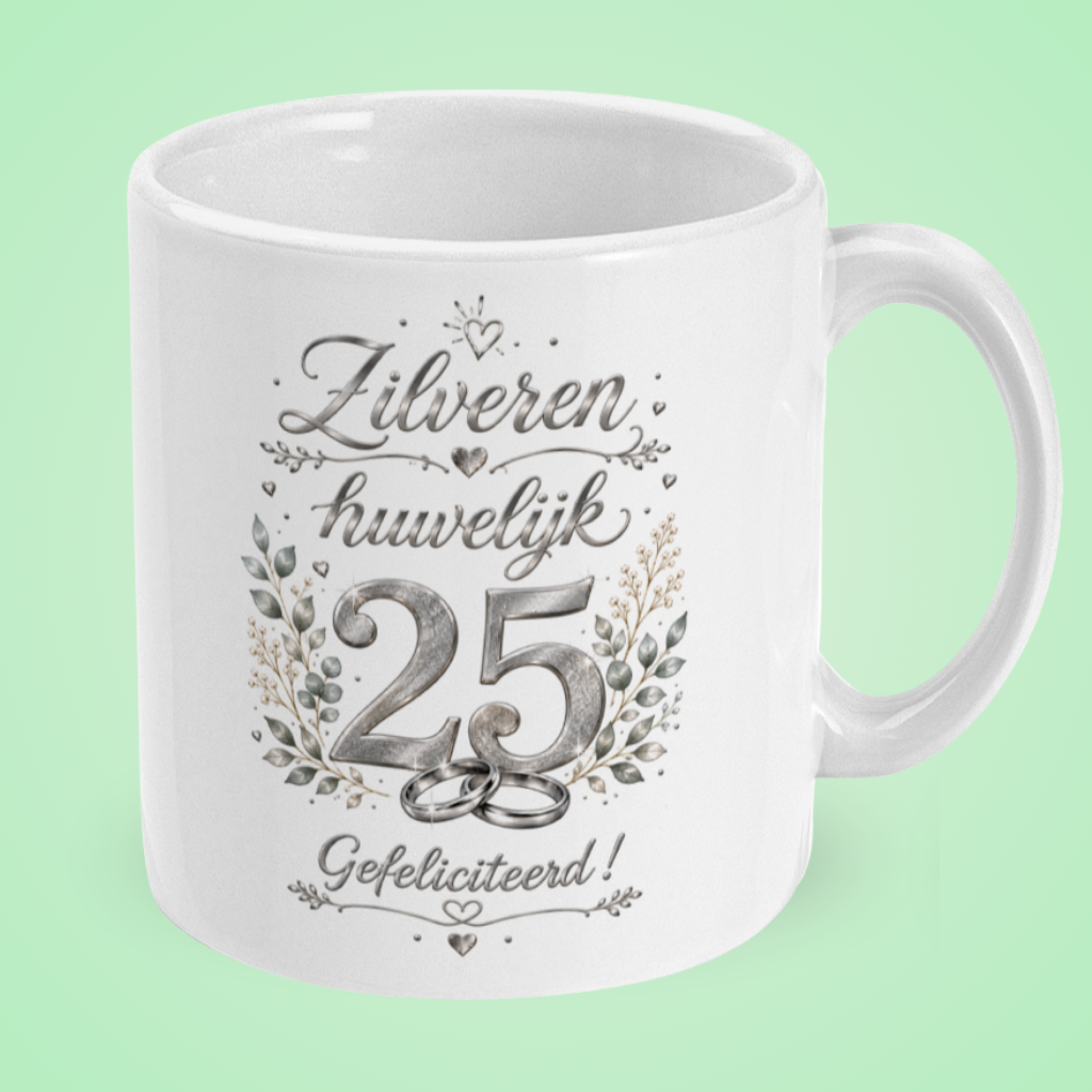 Mok zilveren huwelijk ‘25 jaar, gefeliciteerd’